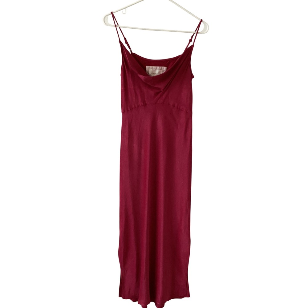 Anthropologie Burgundy Satin Slip Midi Dress Cowl‎ Neck Adjustable Straps Size S